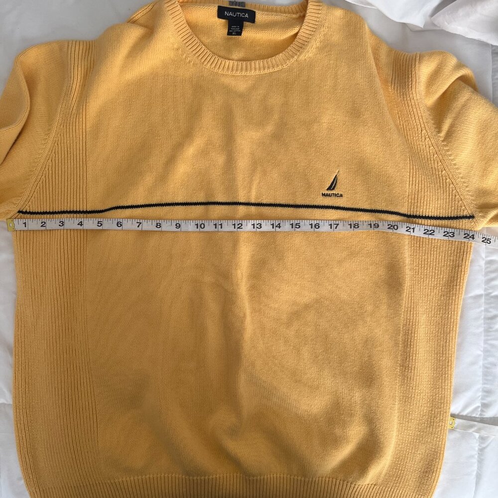 Nautica Y2K Mens Pullover Sweater 100% Cotton Yellow With Dark Stripe Preppy XL